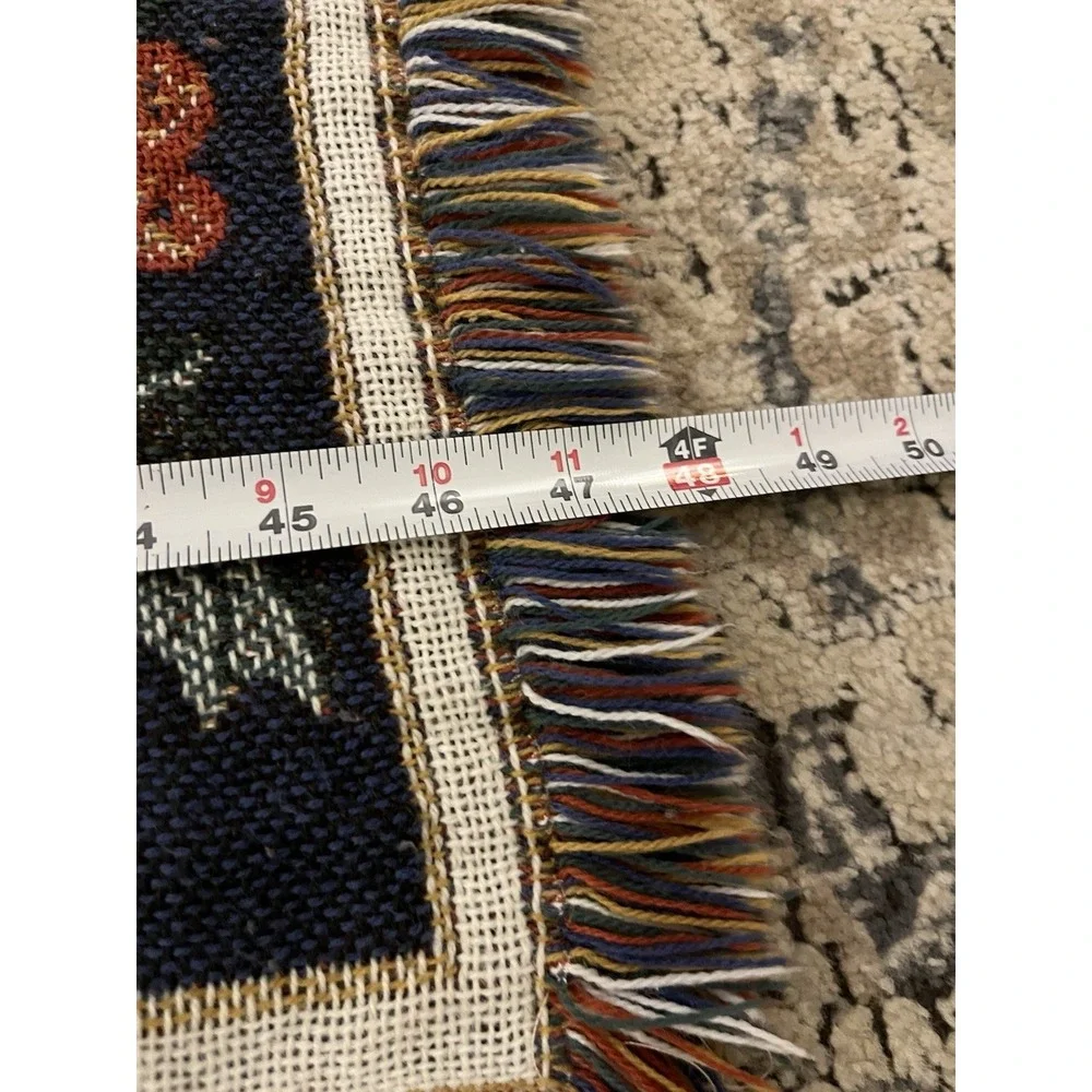 VTG Red Cardinal Holly Woven Tapestry Throw Blanket Jacquard Fringe Christmas